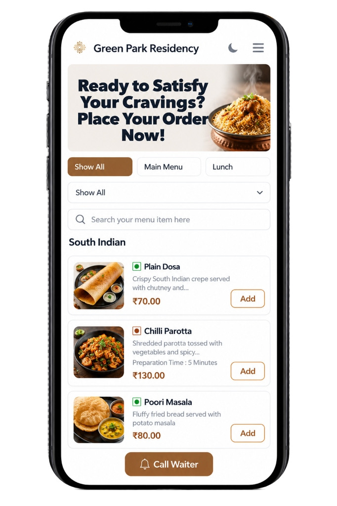 Geni Menu Live Smartphone Customer QR Table Ordering